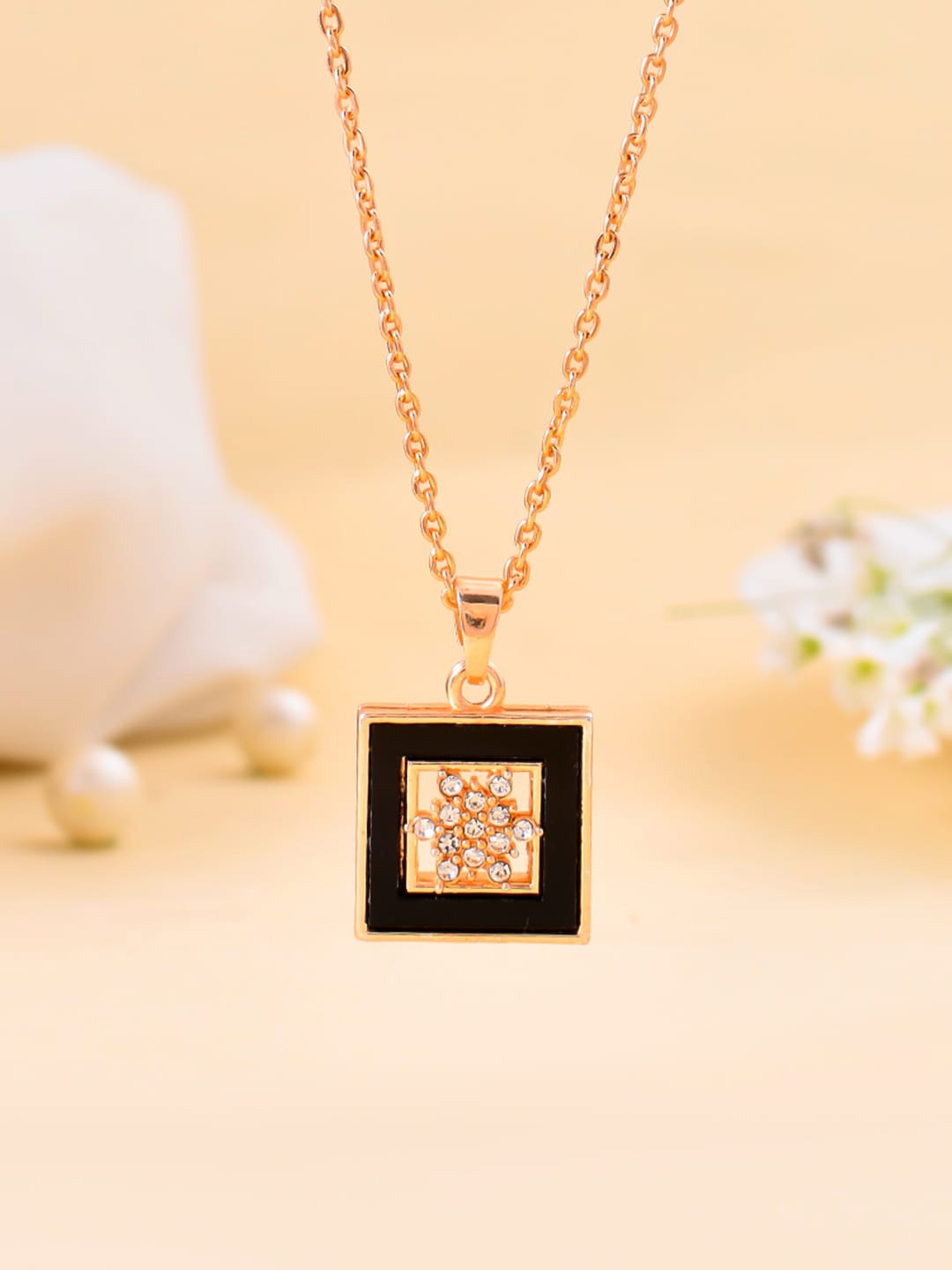 

Silvermerc Designs Rose Gold-Plated CZ Square Pendant With Chain