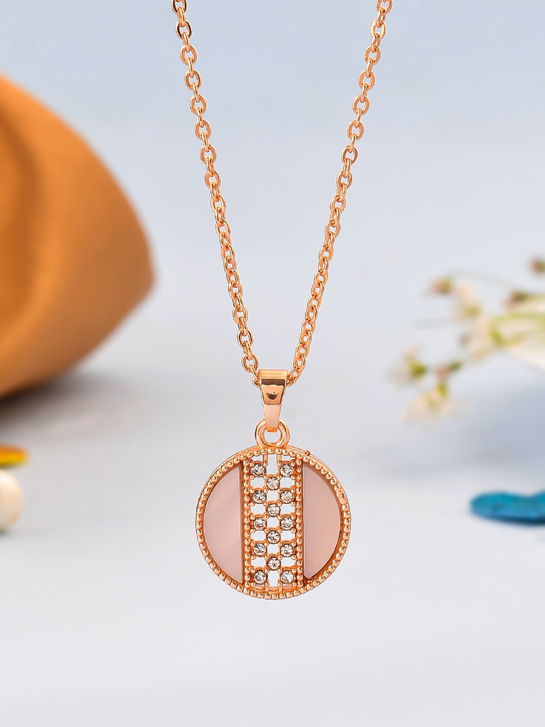 

Silvermerc Designs Rose Gold-Plated Circular Shaped Pendant With Chain