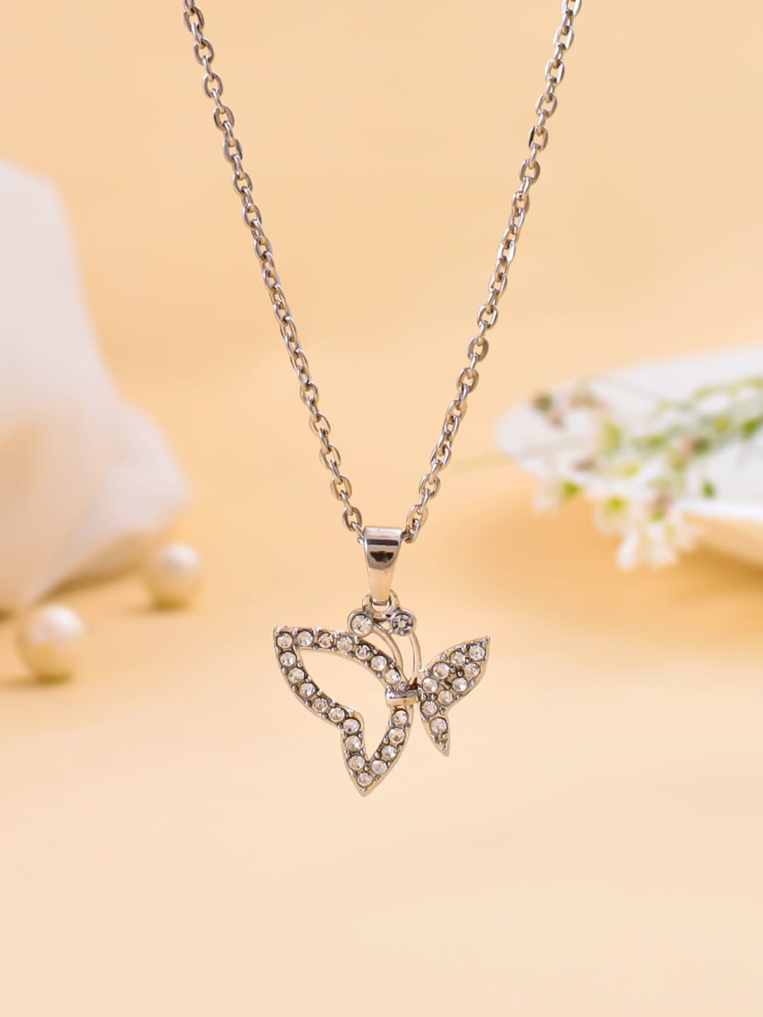

Silvermerc Designs Silver-Plated CZ Butterfly Pendant With Chain
