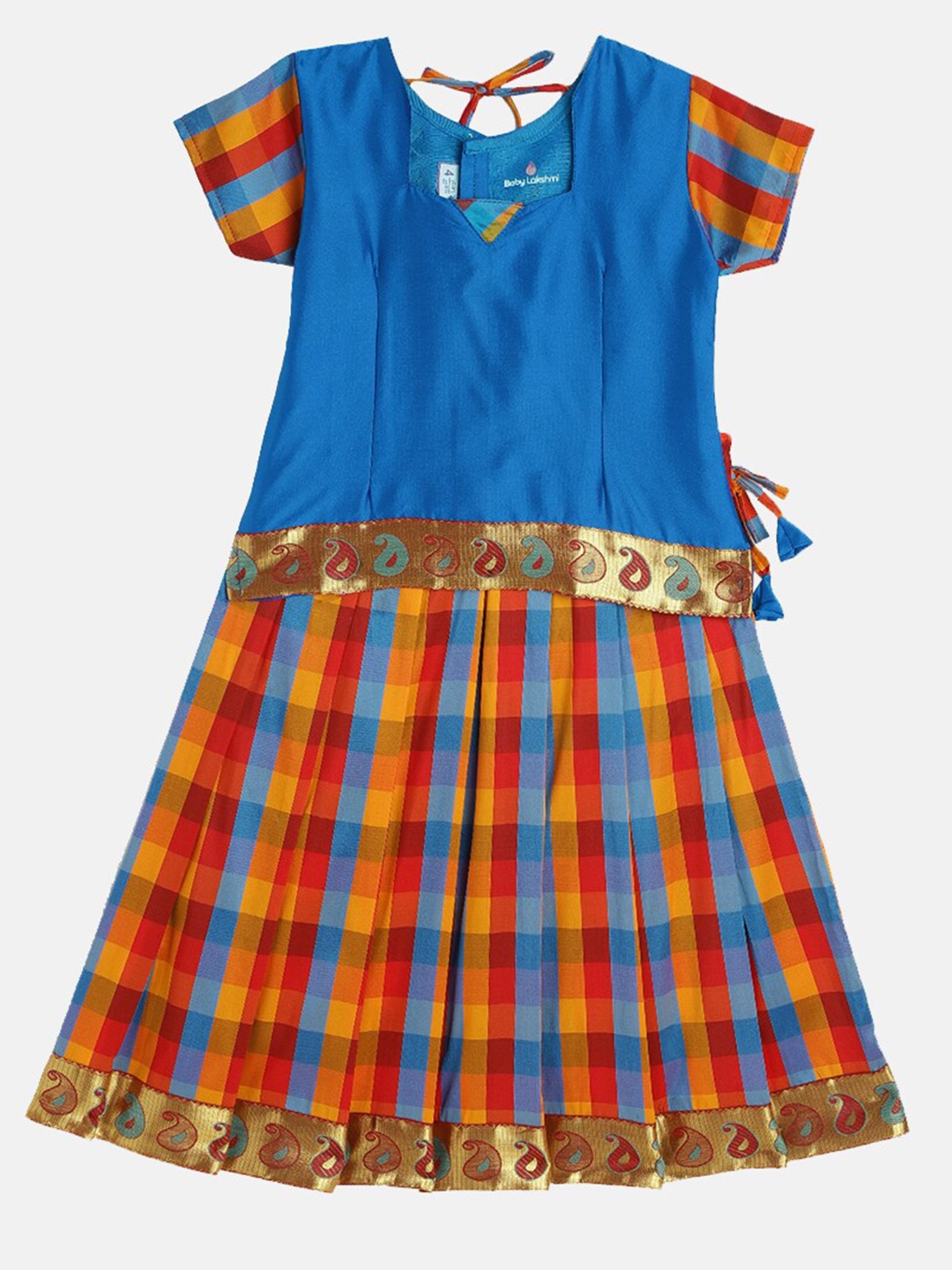 

Baby Lakshmi Girls Checked Square Neck to Wear Lehenga Set, Blue
