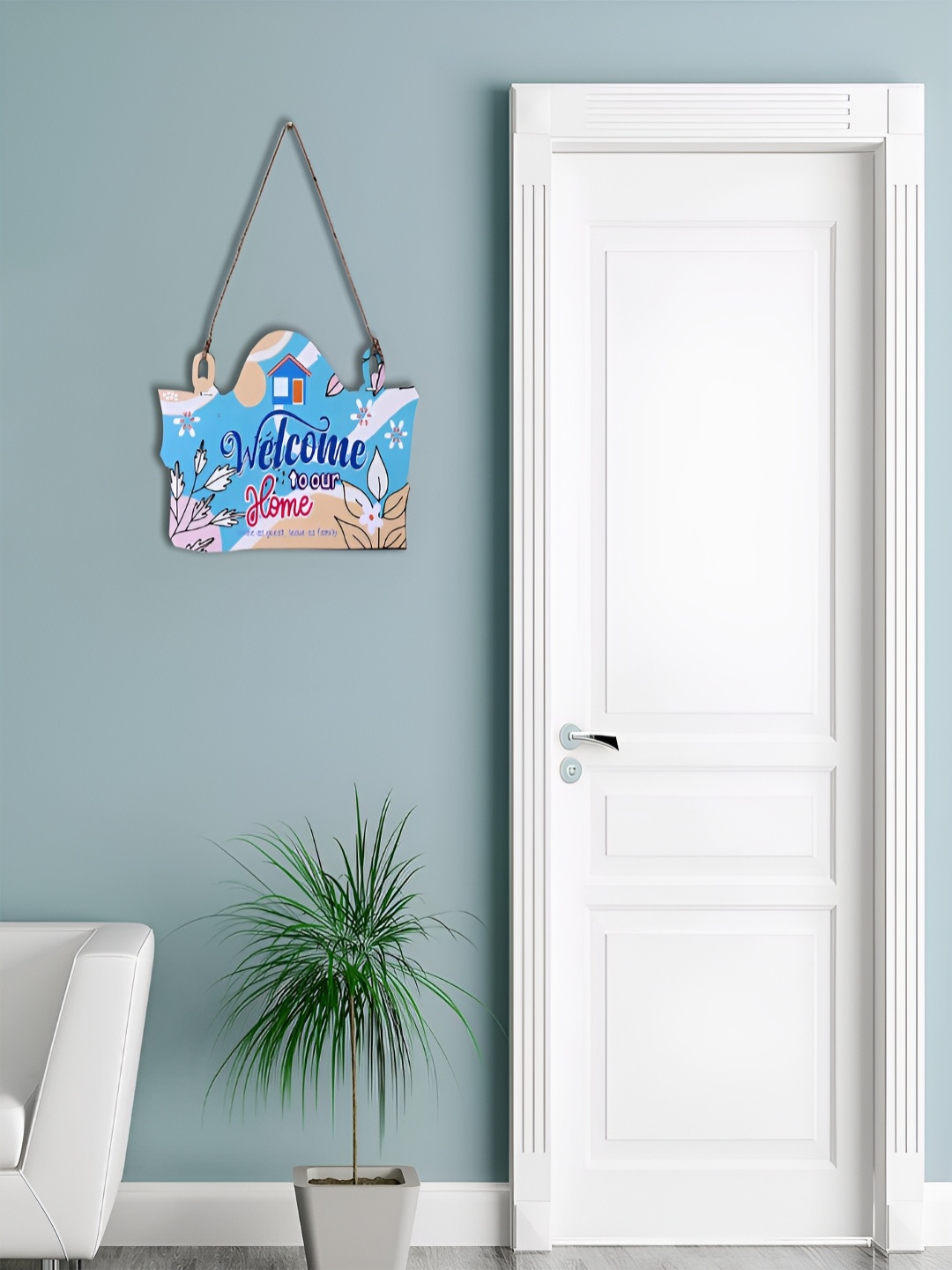 

Kuber Industries Blue 2 Pieces Printed Wooden Hanging Wall Decor