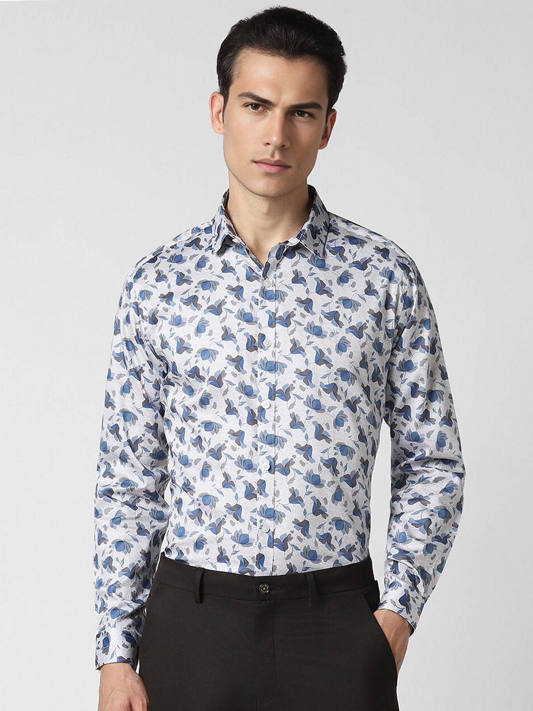

V Dot Men Slim Fit Floral Opaque Printed Shirt, White