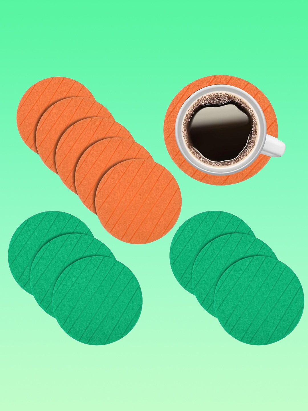 

Kuber Industries 12-Pcs Orange & Green Foam Lining Tea Coasters