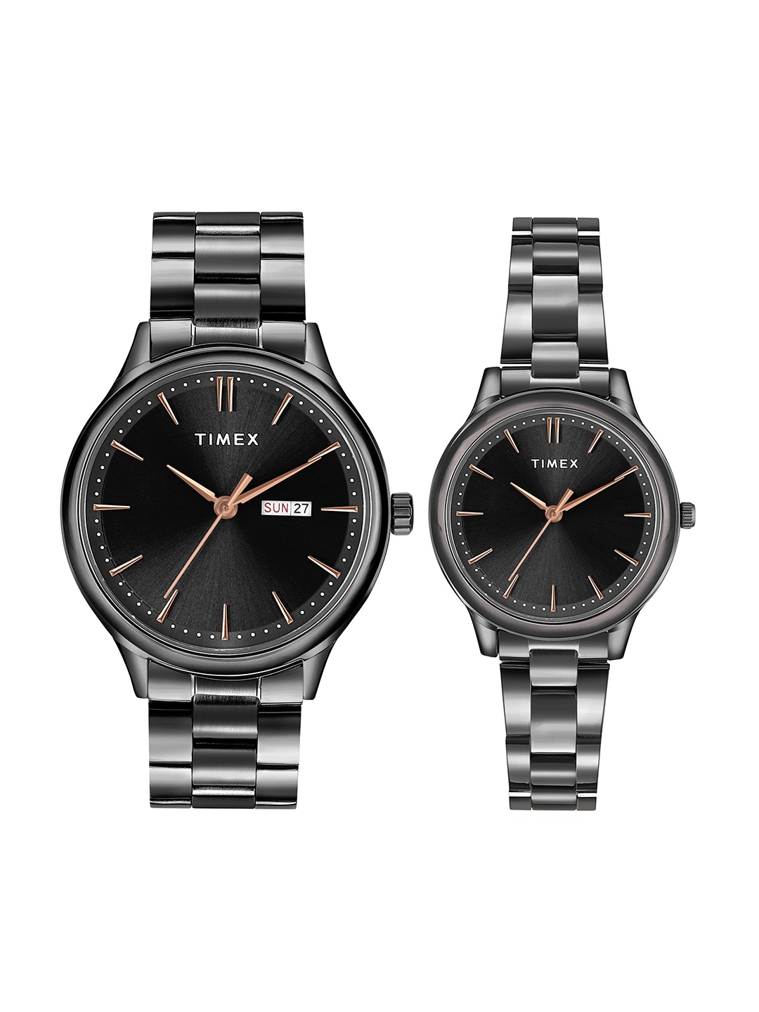 

Timex Bracelet Style His & Her Analogue Watch Set TW00ZP007, Black