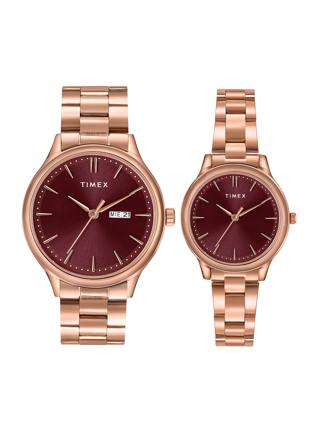 

Timex Bracelet Style His & Her Analogue Watch Set TW00ZP005, Maroon