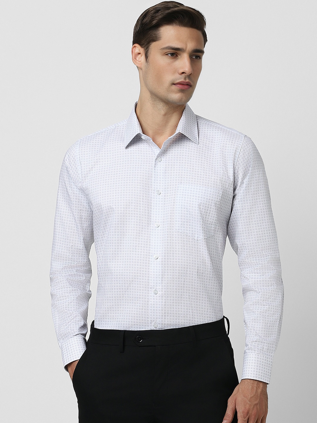 

Van Heusen Men Slim Fit Grid Tattersall Checks Opaque Checked Formal Shirt, White