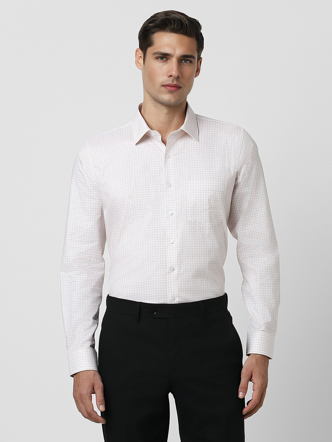 

Van Heusen Slim Fit Checked Spread Collar Formal Shirt, White