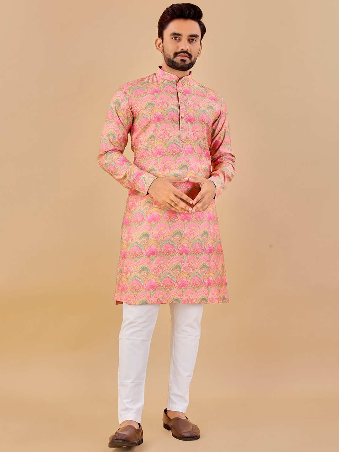 

BAESD Men Extended Sleeves Gotta Patti Kurta, Pink