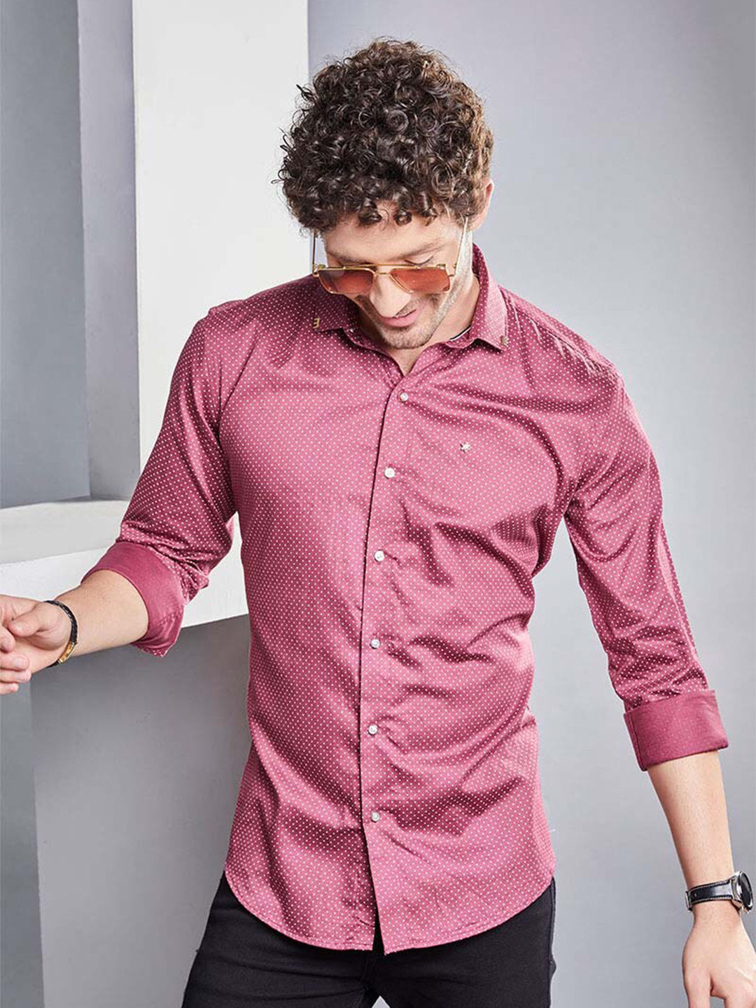 

ALMATY Men Comfort Slim Fit Opaque Party Shirt, Red