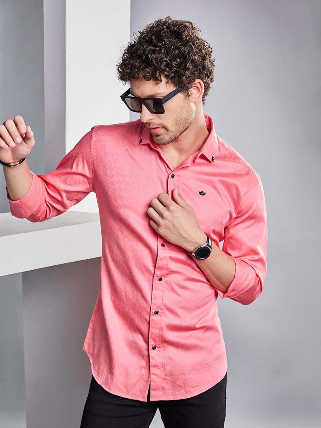 

ALMATY Men Comfort Slim Fit Opaque Party Shirt, Pink