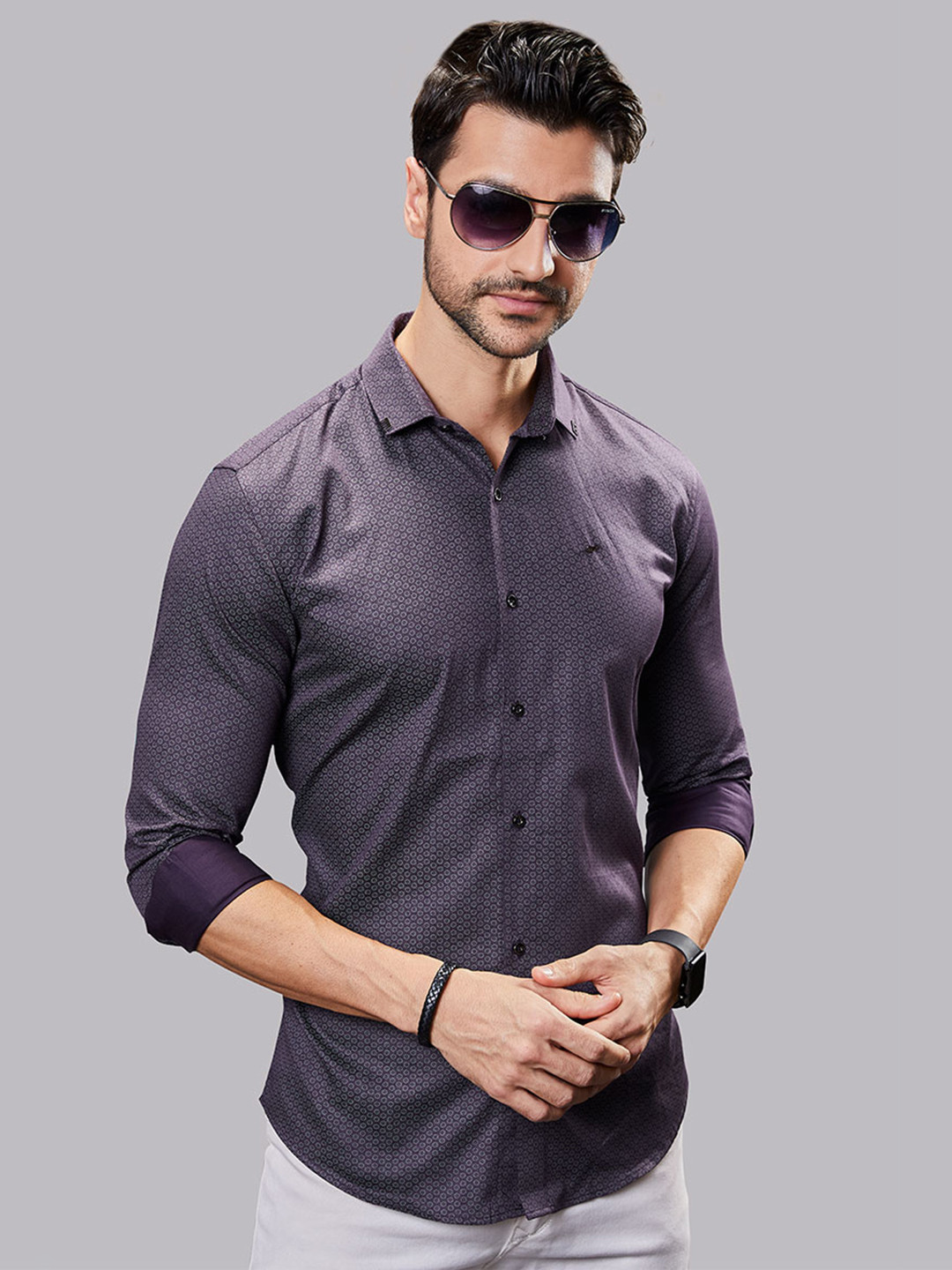 

ALMATY Men Comfort Slim Fit Opaque Party Shirt, Purple