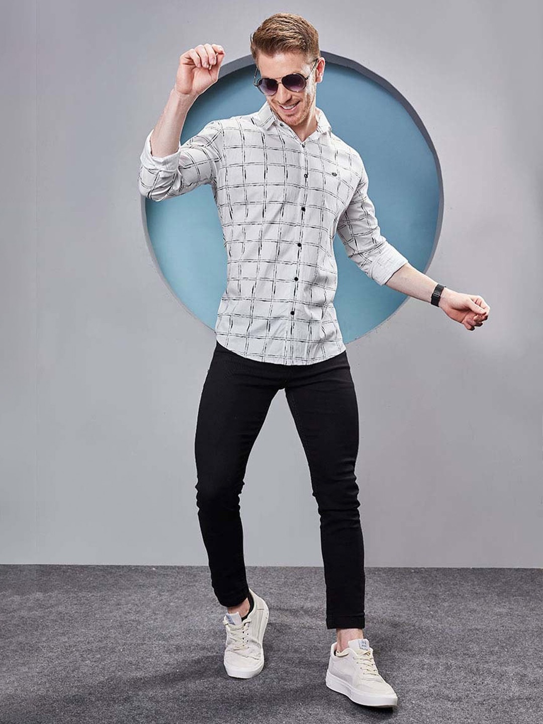 

ALMATY Men Comfort Slim Fit Opaque Printed Party Shirt, White