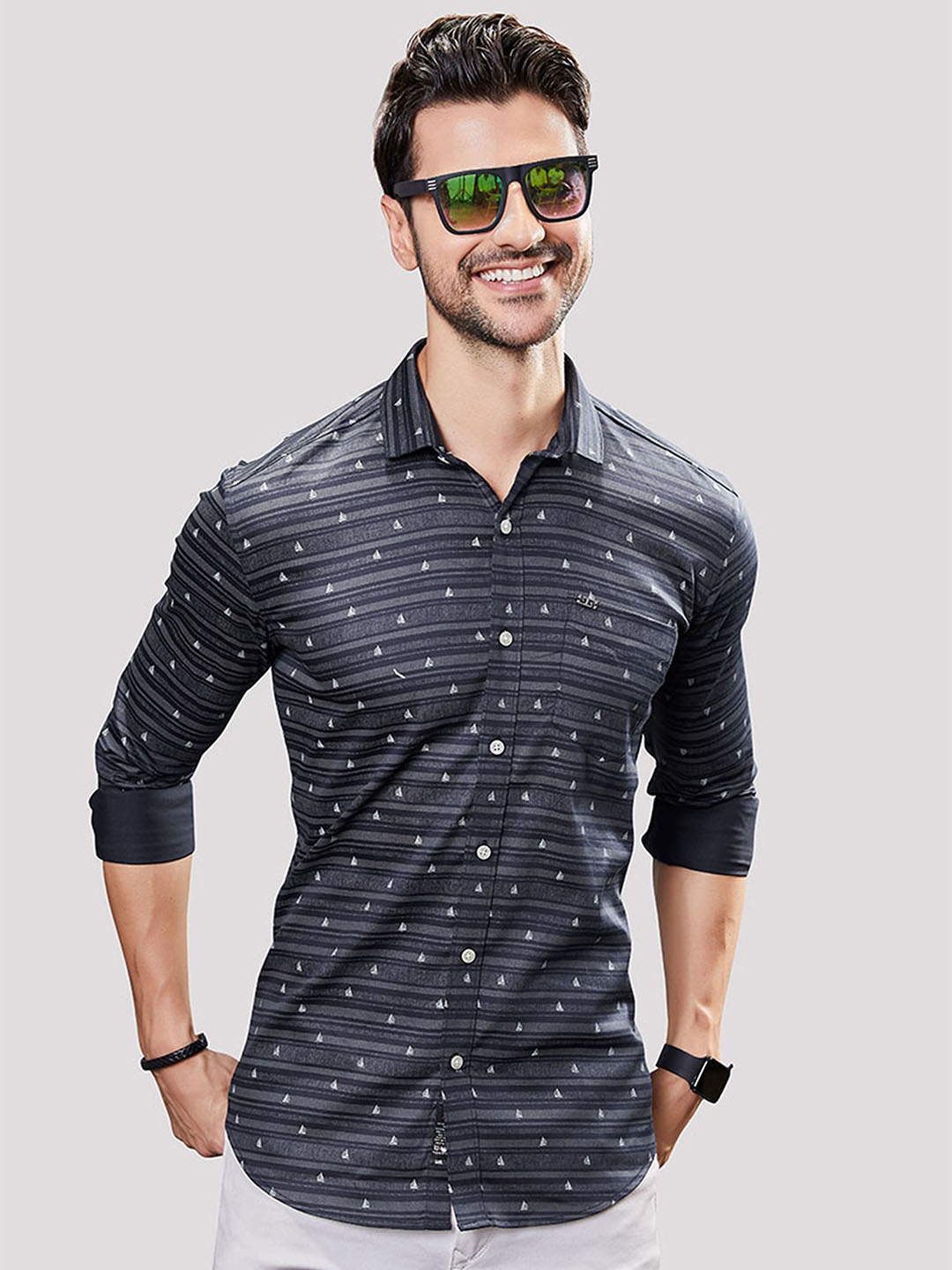 

ALMATY Men Comfort Slim Fit Opaque Printed Party Shirt, Blue