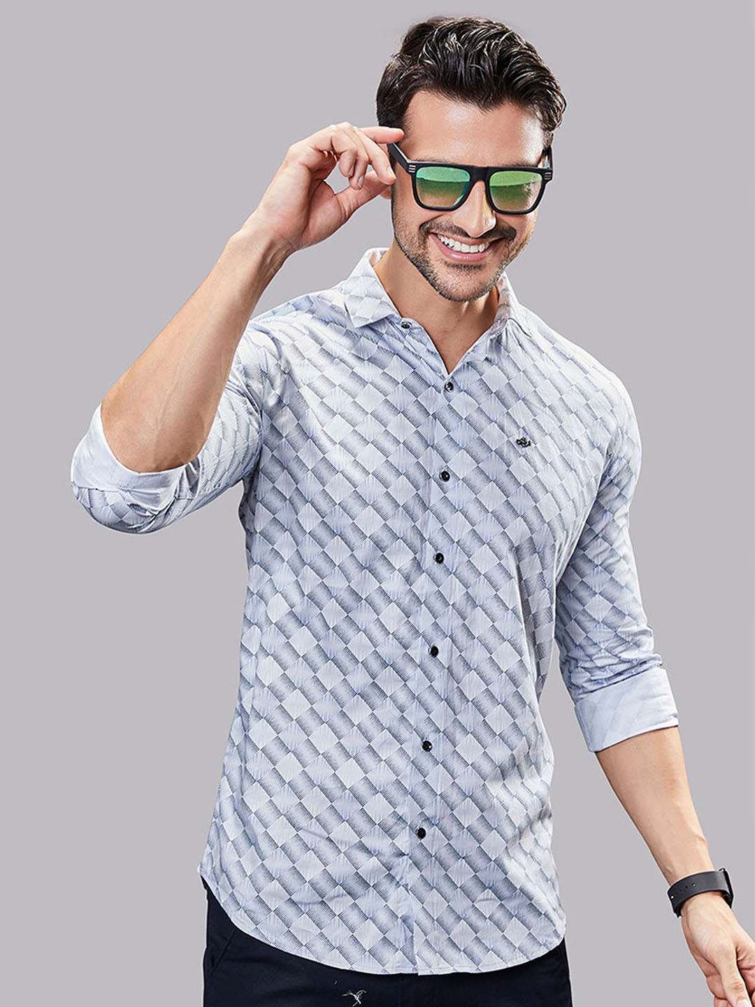 

ALMATY Men Comfort Slim Fit Opaque Printed Party Shirt, Blue