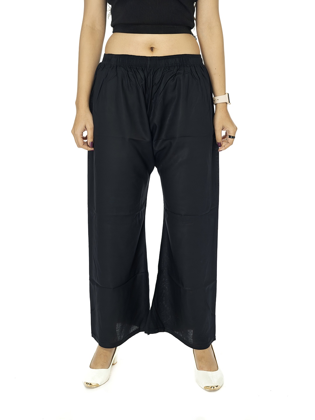 

Comfy Pro Women Mid Rise Flared Palazzos, Black