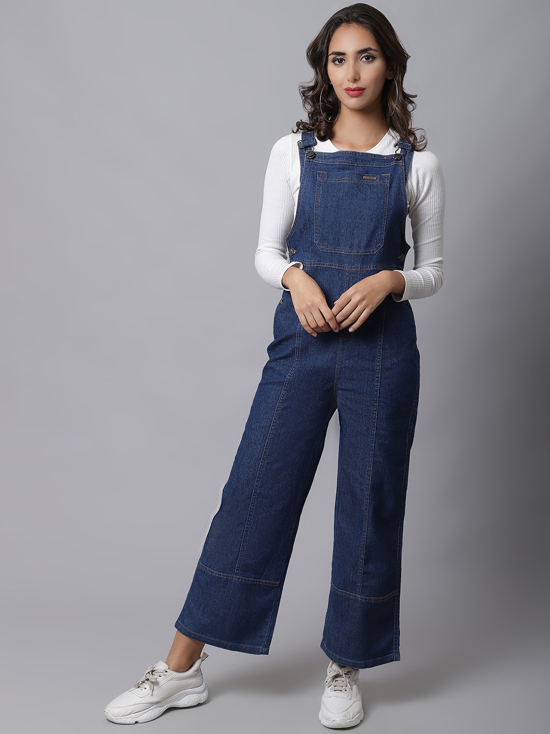 

River Of Design Jeans Women Slim-Fit Ankle-Length Denim Dungaree, Navy blue
