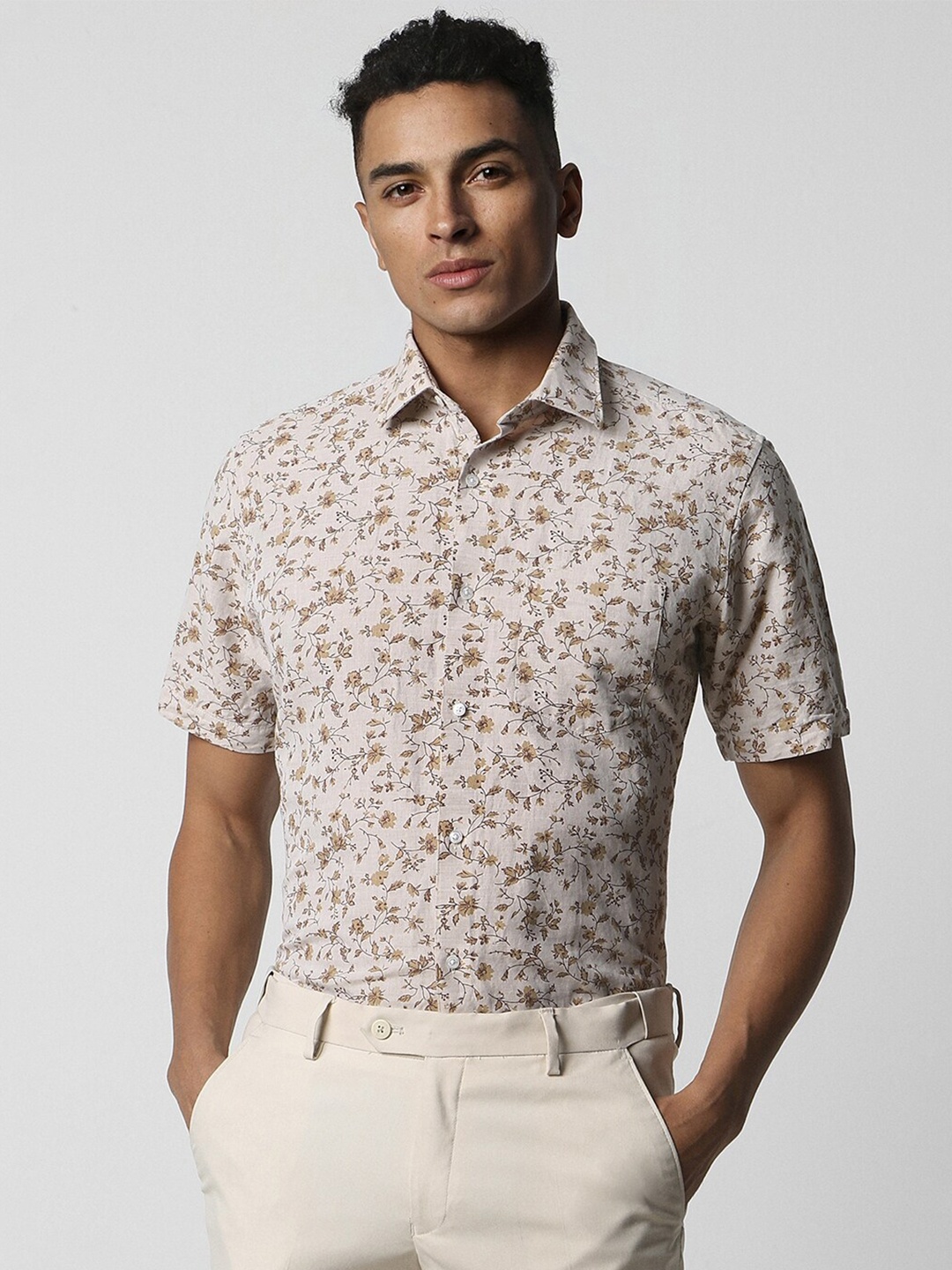 Van Heusen Men Floral Opaque Printed Formal Shirt, Grey