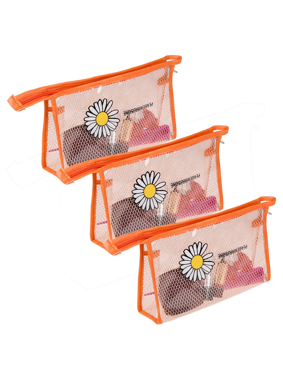 

Kuber Industries Pack of 3 Orange Transparent Net Sunflower Toiletry Pouch, Pink