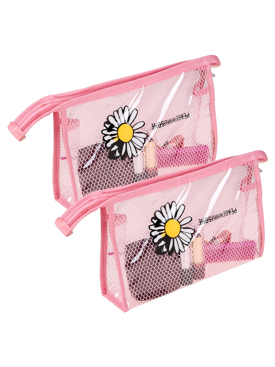 

Kuber Industries Set of 2 Textured Waterproof Pouch Travel Accessory, Pink