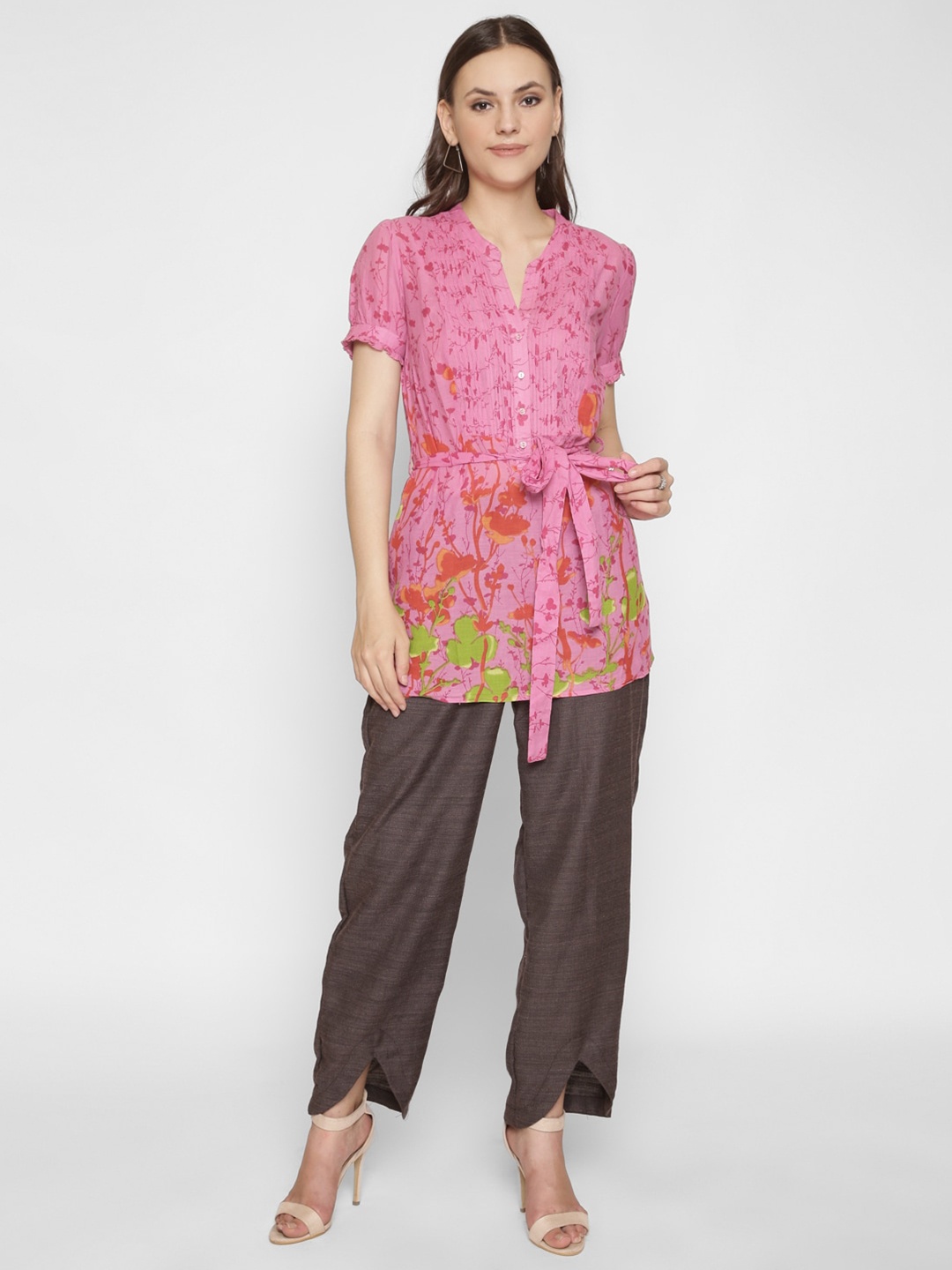 

250 DESIGNS Floral Print Georgette Fit & Flare Maxi Dress, Pink
