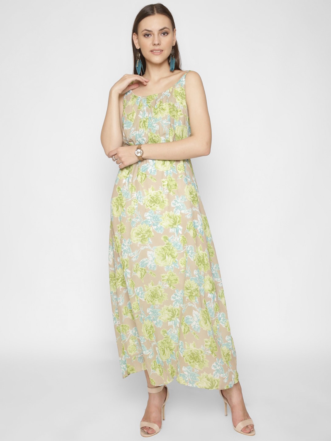 

250 DESIGNS Floral Print Georgette Maxi Dress, Green
