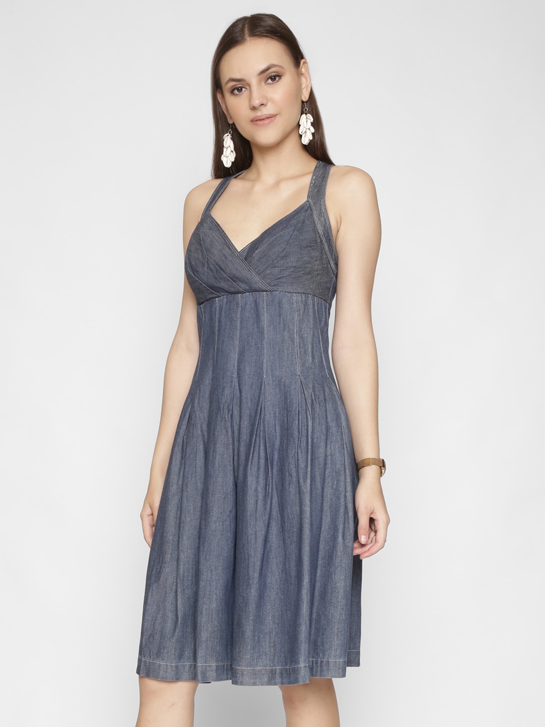 

250 DESIGNS Denim Empire Dress, Blue