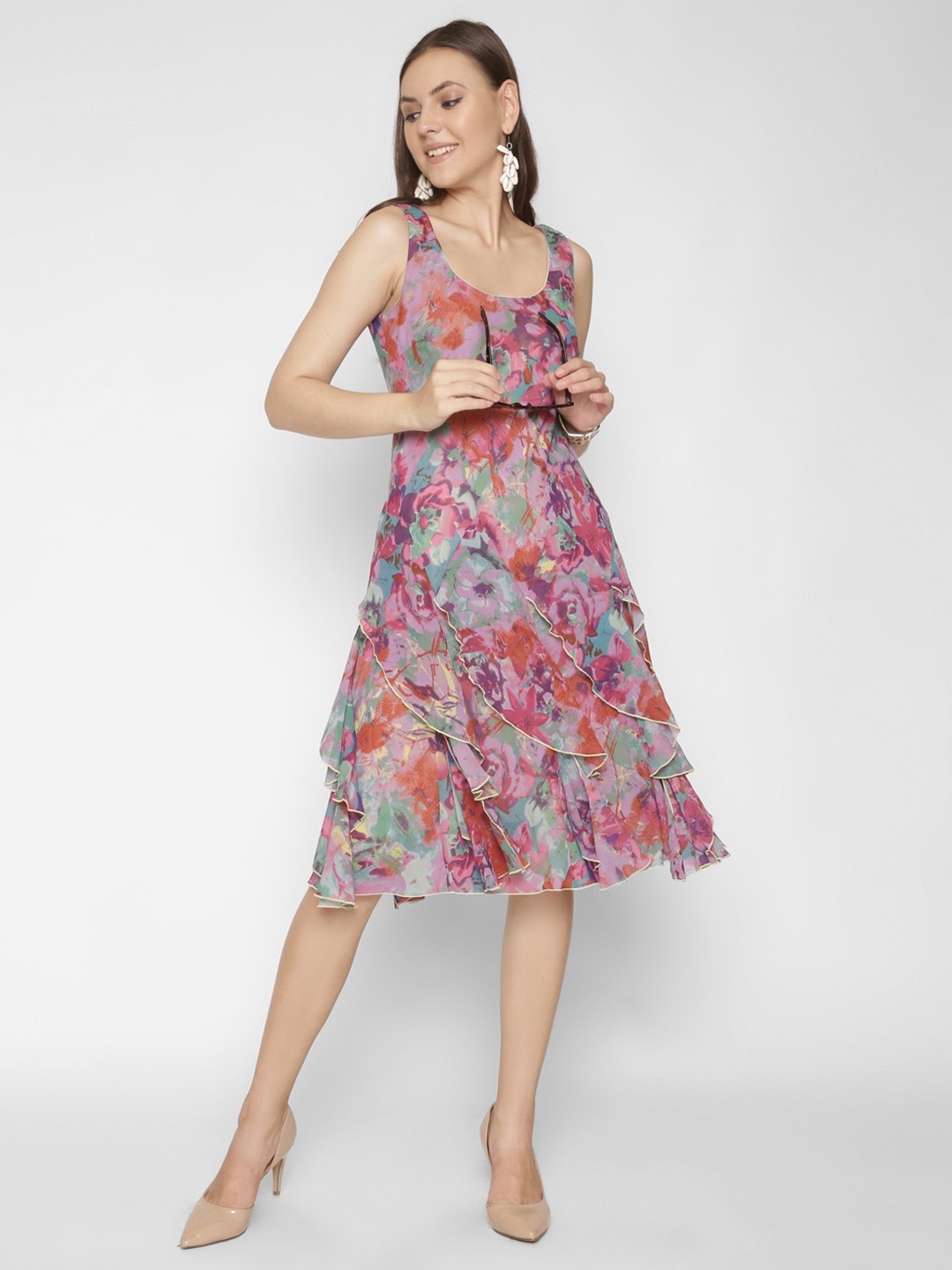 

250 DESIGNS Floral Print Georgette Fit & Flare Dress, Multi