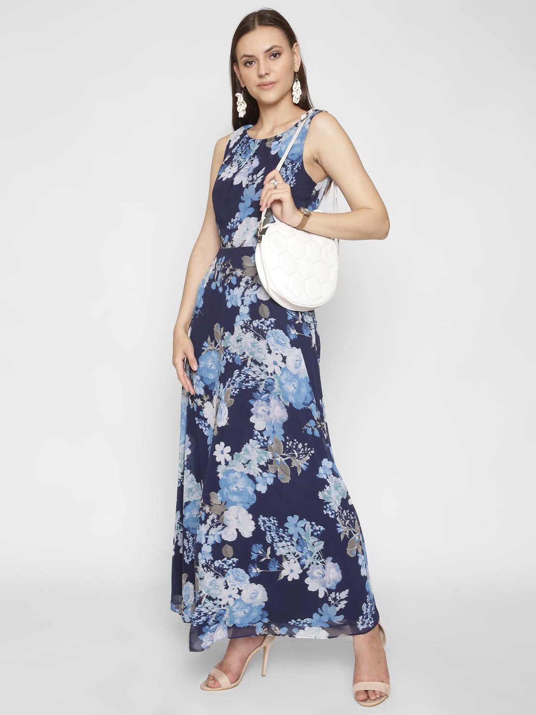 

250 DESIGNS Floral Print Georgette Maxi Dress, Blue