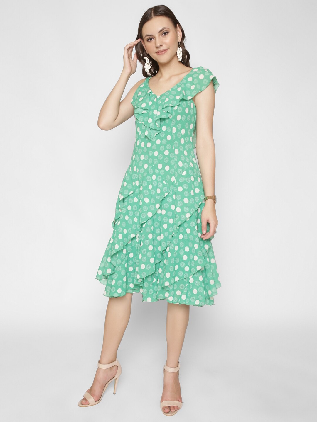 

250 DESIGNS Floral Print Georgette A-Line Midi Dress, Green