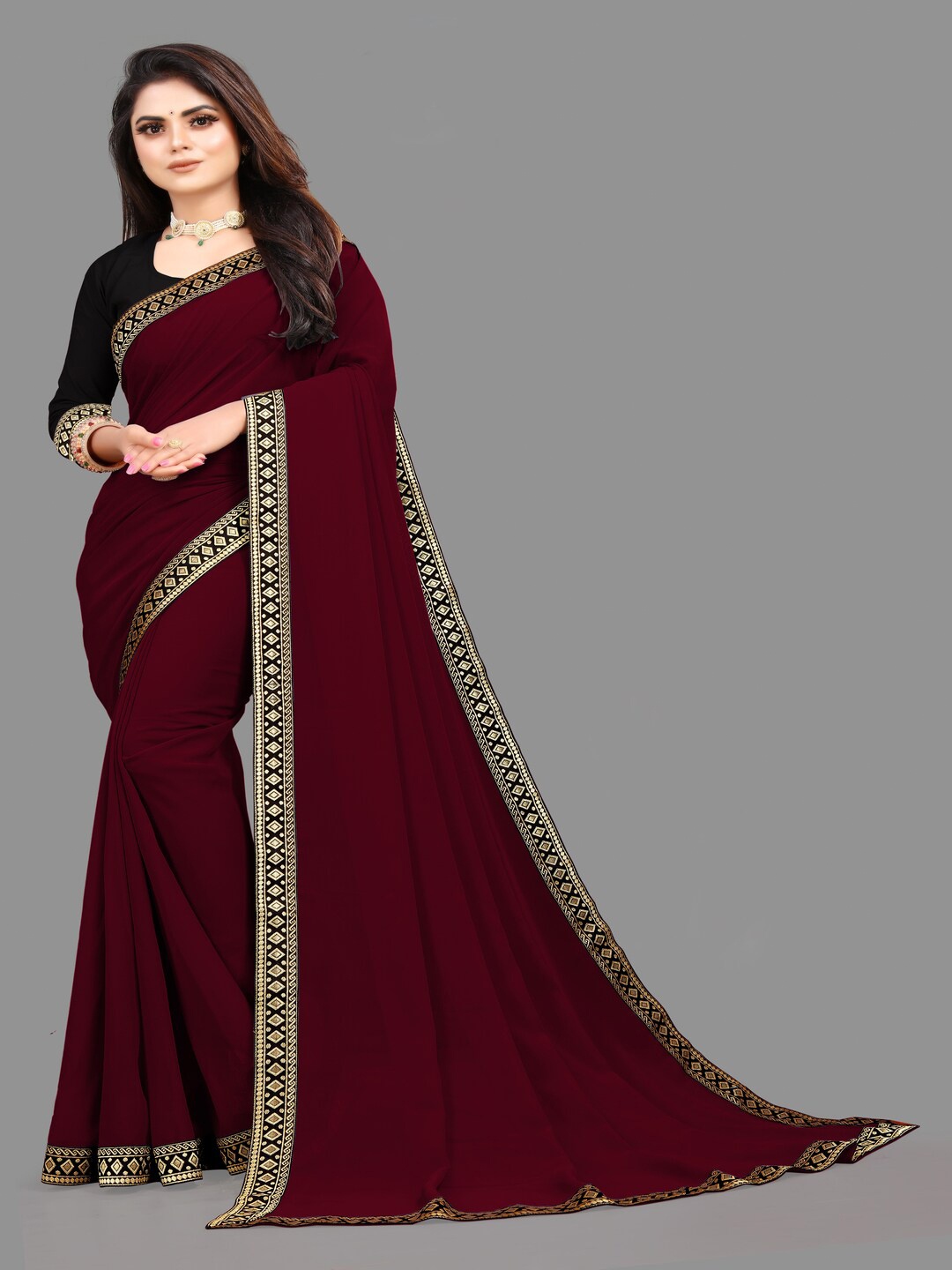 

Sareeslatest Designer Zari Ready to Wear Saree, Maroon