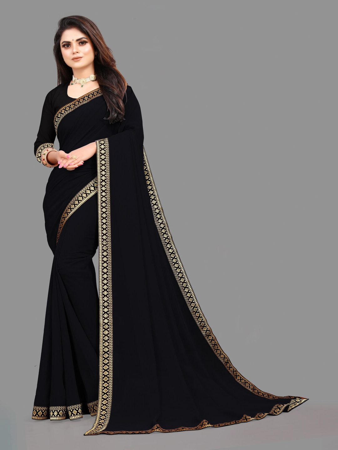 

Sareeslatest Designer Zari Ready to Wear Saree, Black