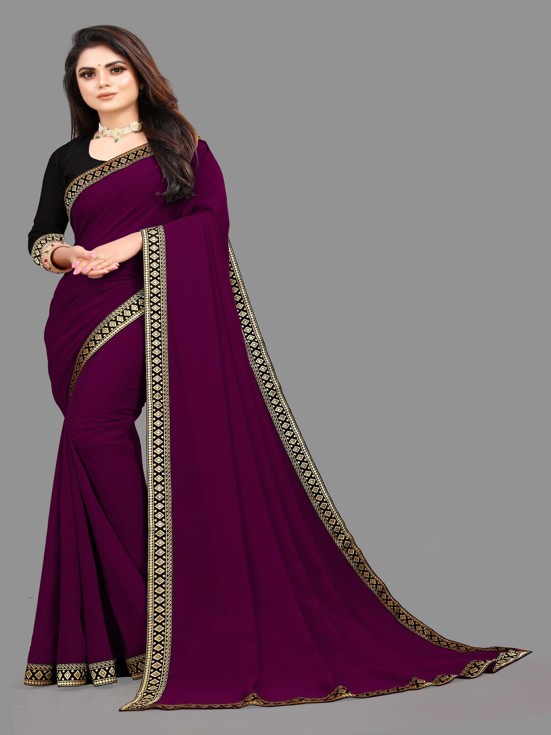 

Sareeslatest Designer Zari Ready to Wear Saree, Purple