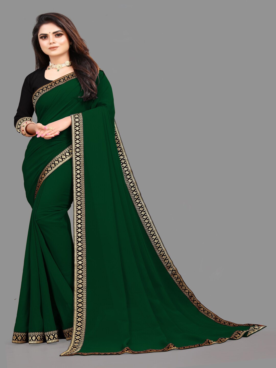 

Sareeslatest Designer Zari Ready to Wear Saree, Green