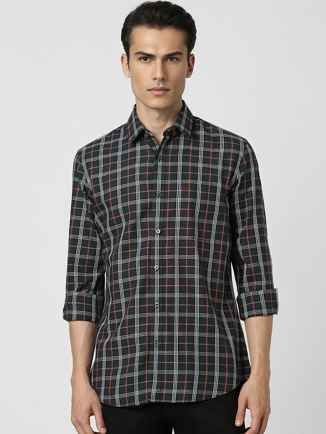 

Van Heusen Sport Men Slim Fit Tartan Checks Opaque Checked Casual Shirt, Black