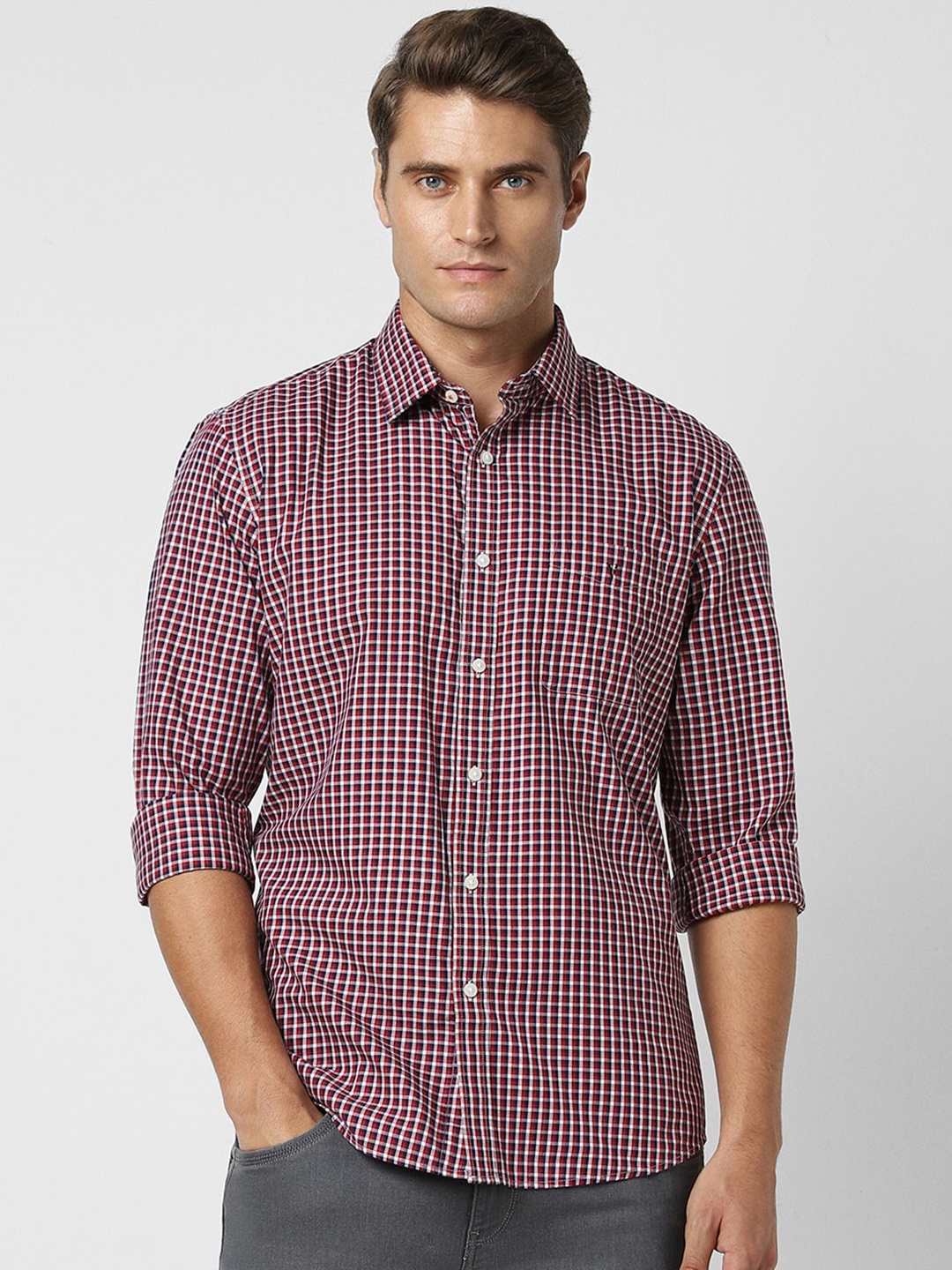 

Van Heusen Sport Men Slim Fit Opaque Checked Casual Shirt, Maroon