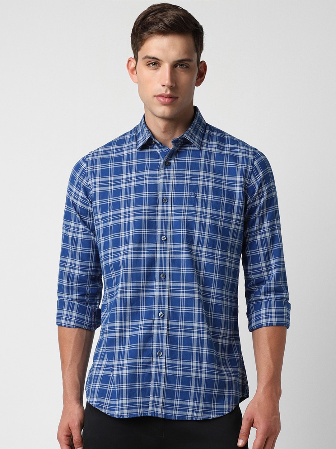

Van Heusen Sport Men Slim Fit Opaque Checked Casual Shirt, Blue