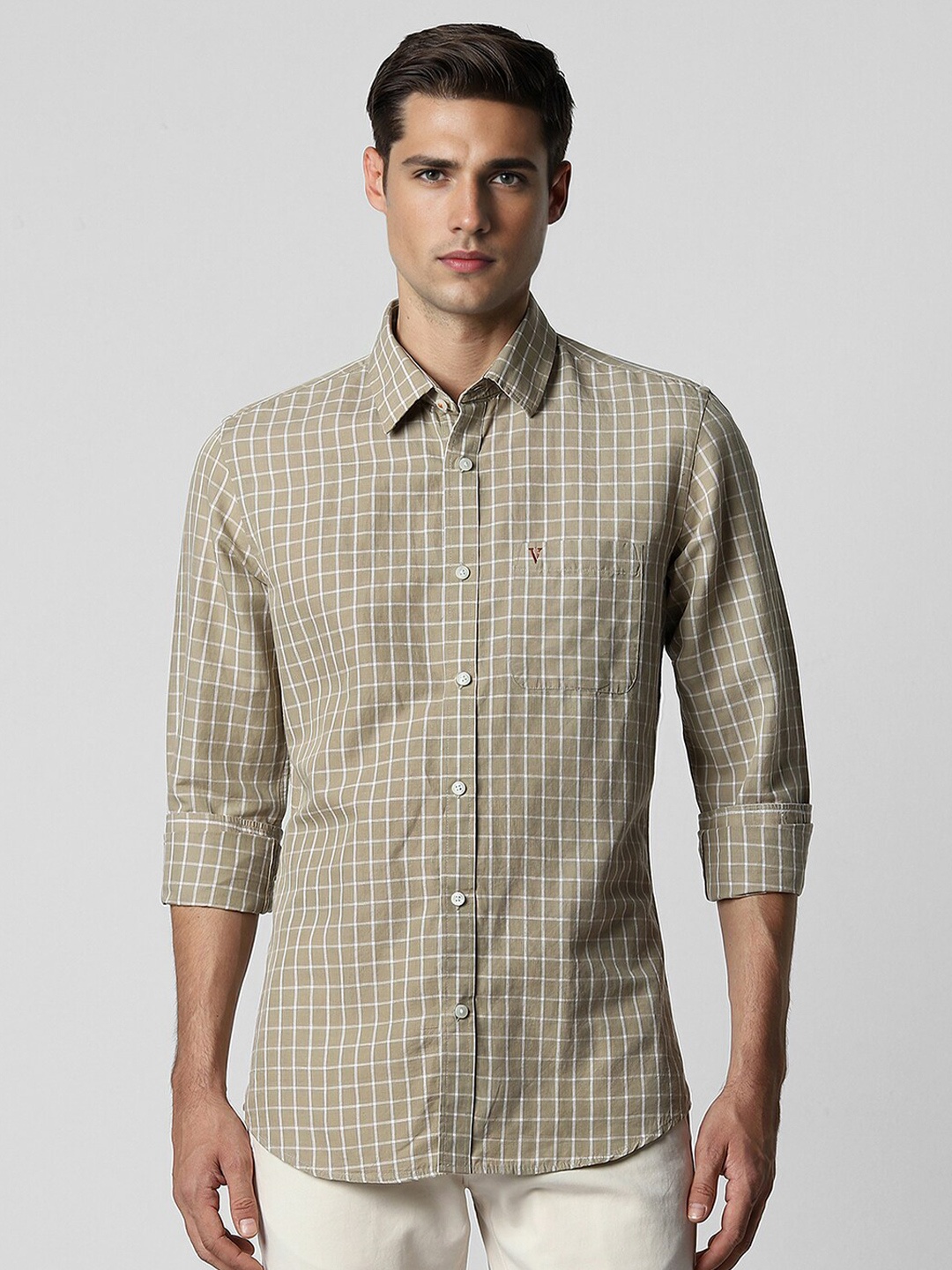

Van Heusen Sport Men Slim Fit Opaque Checked Casual Shirt, Beige