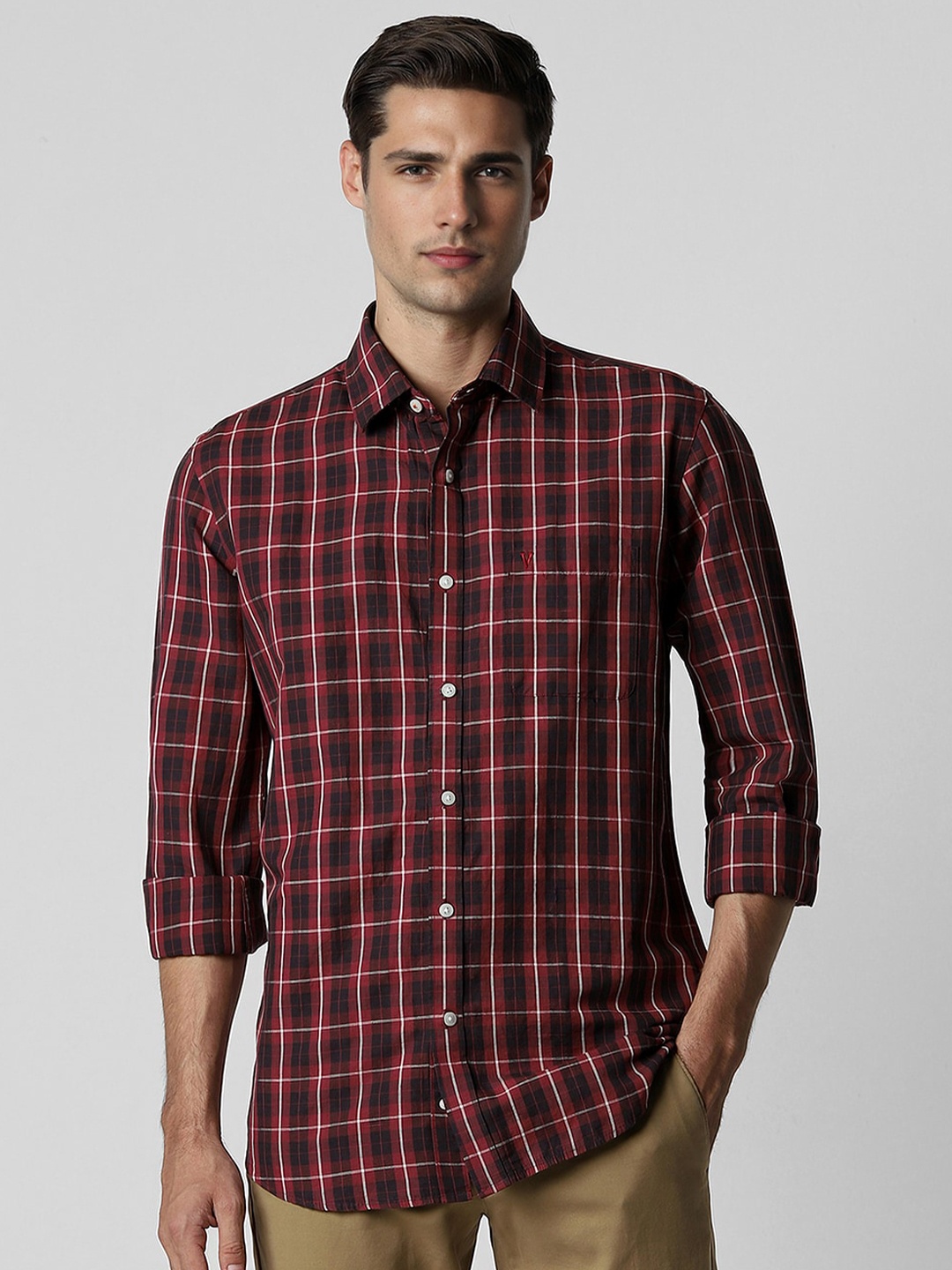 

Van Heusen Sport Men Slim Fit Opaque Checked Casual Shirt, Maroon