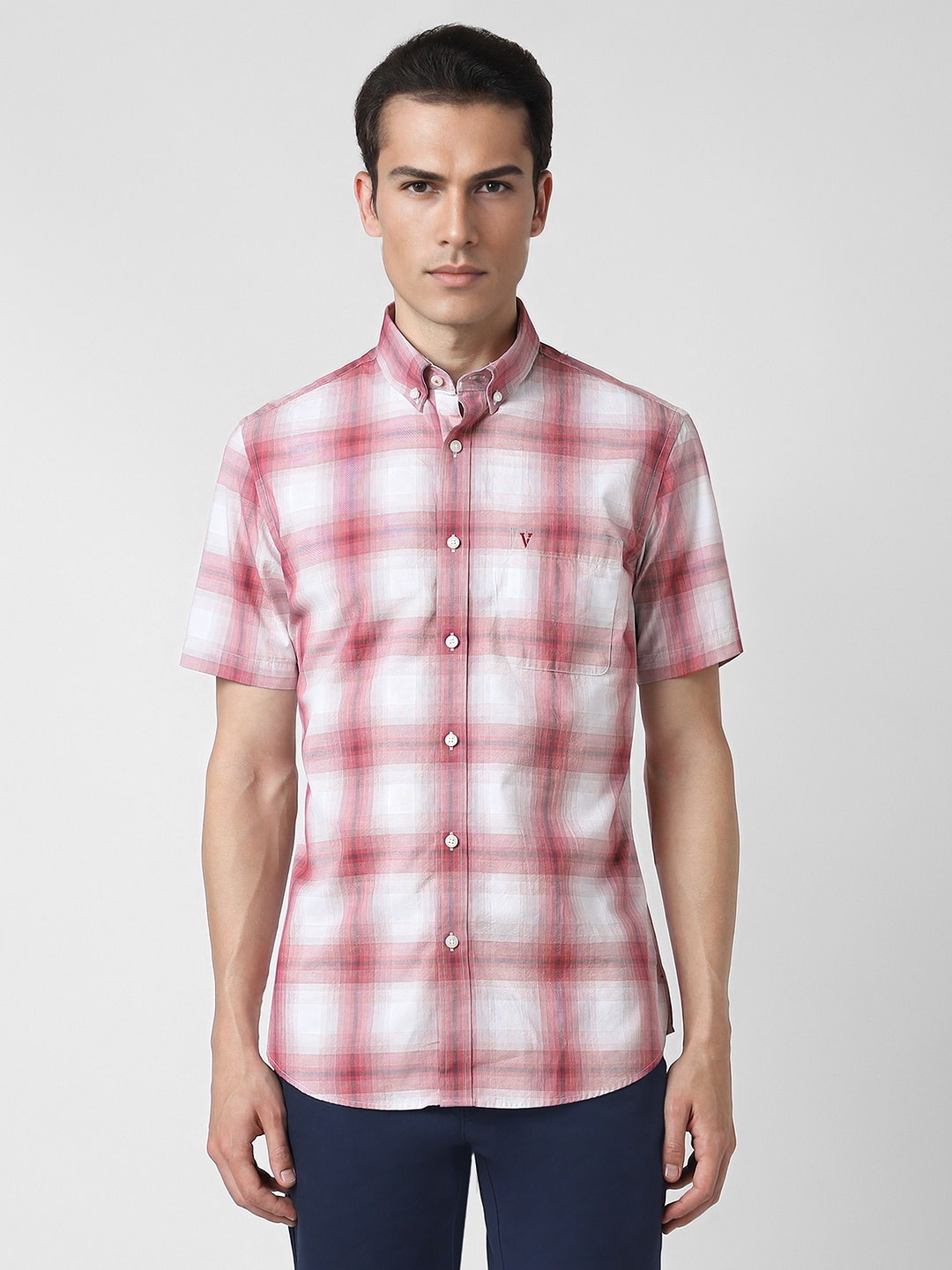 

Van Heusen Sport Slim Fit Buffalo Checks Opaque Cotton Casual Shirt, White