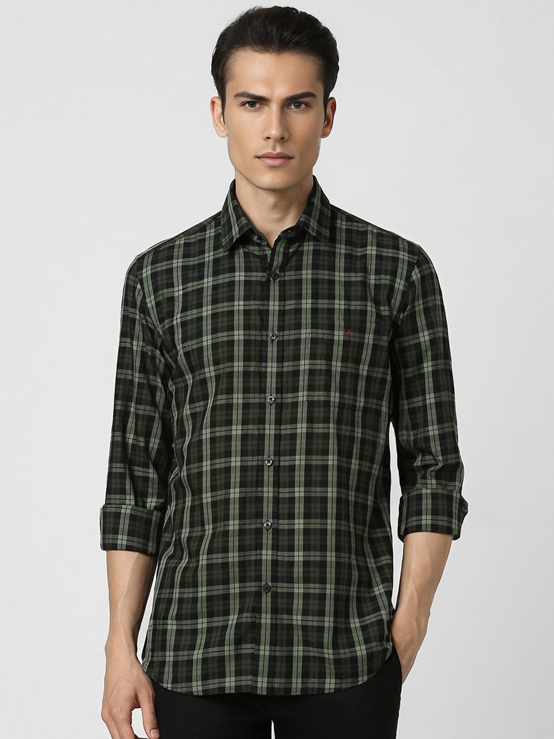 

Van Heusen Sport Men Slim Fit Tartan Checks Opaque Checked Casual Shirt, Green