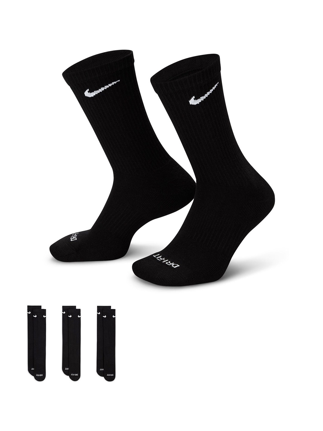 

Nike Pack Of 3 Everyday Plus Cushioned Training Crew Calf Length Socks, Black