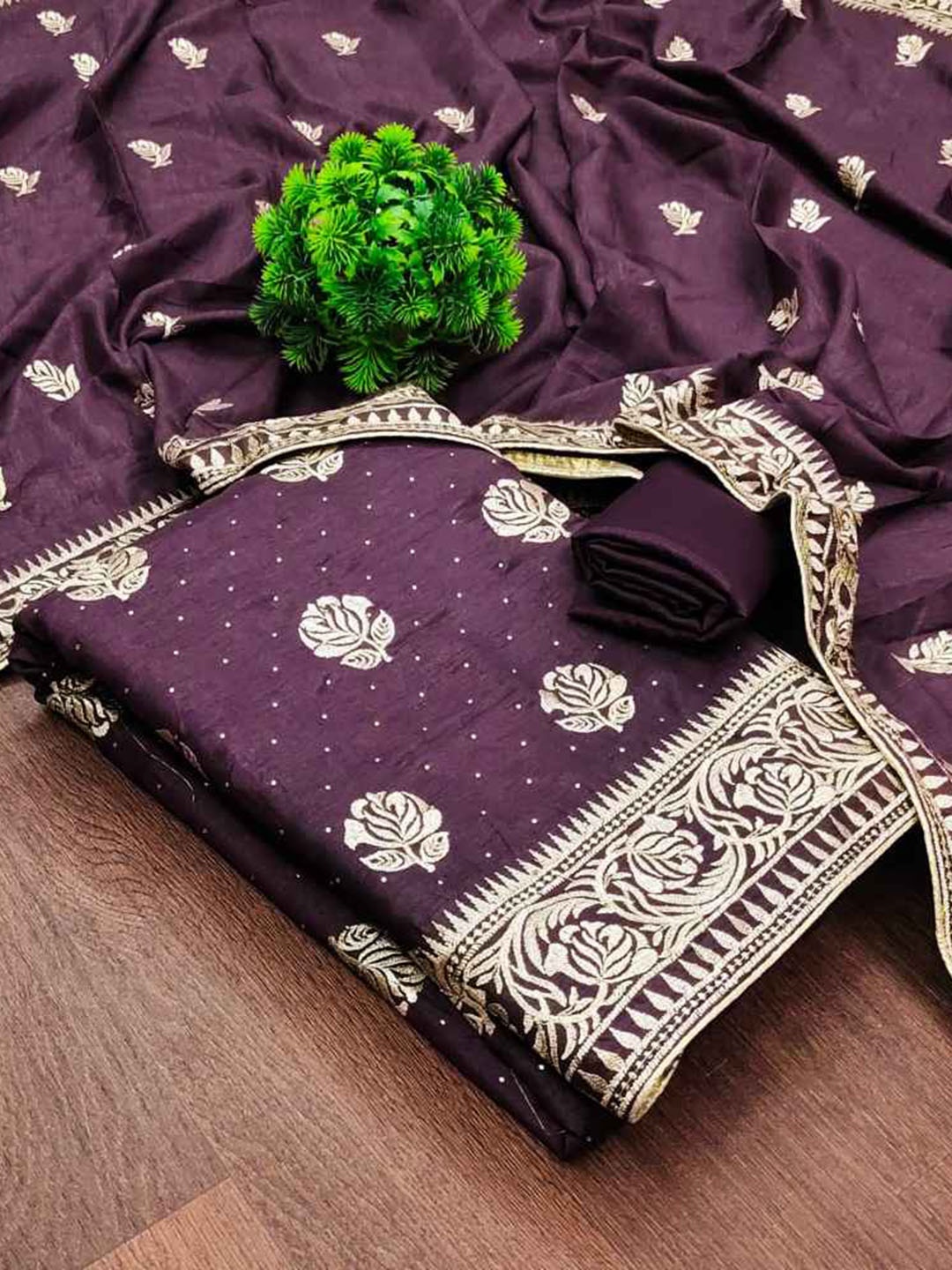 

faxofab Embroidered Silk Georgette Unstitched Dress Material, Purple