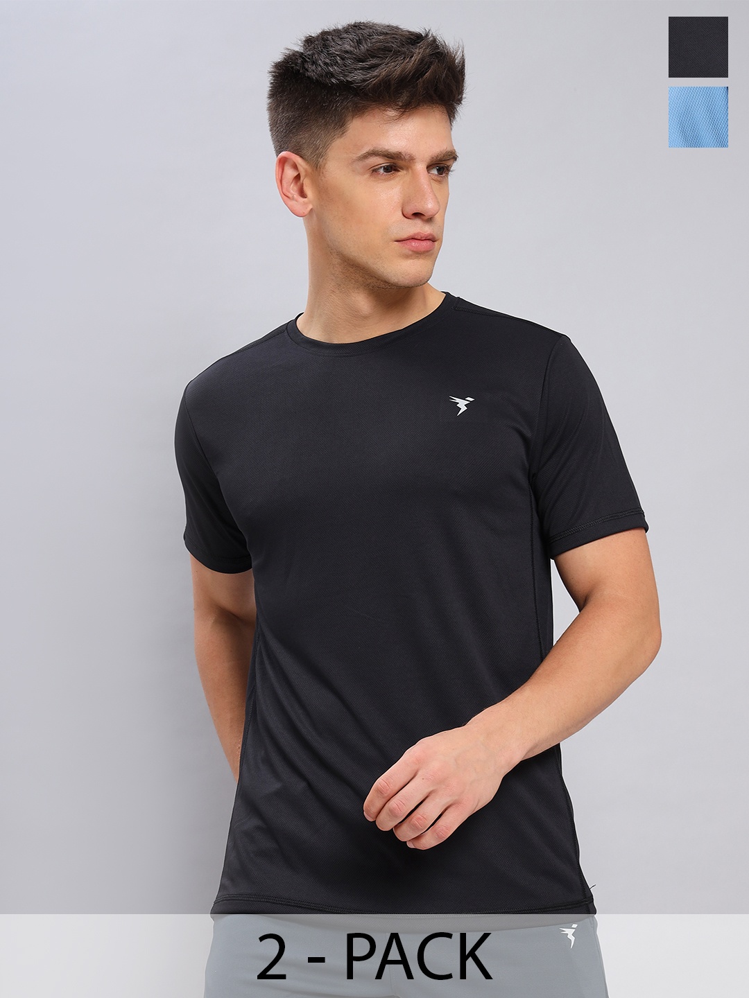 

Technosport Pack of 2 Antimicrobial Slim Fit Training or Gym T-shirt, Black
