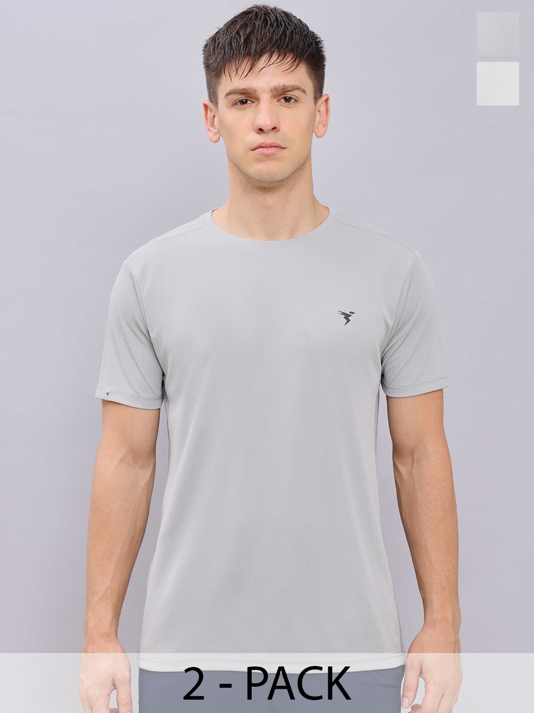 

Technosport Pack of 2 Antimicrobial Slim Fit Training Or Gym Sports T-shirt, Grey