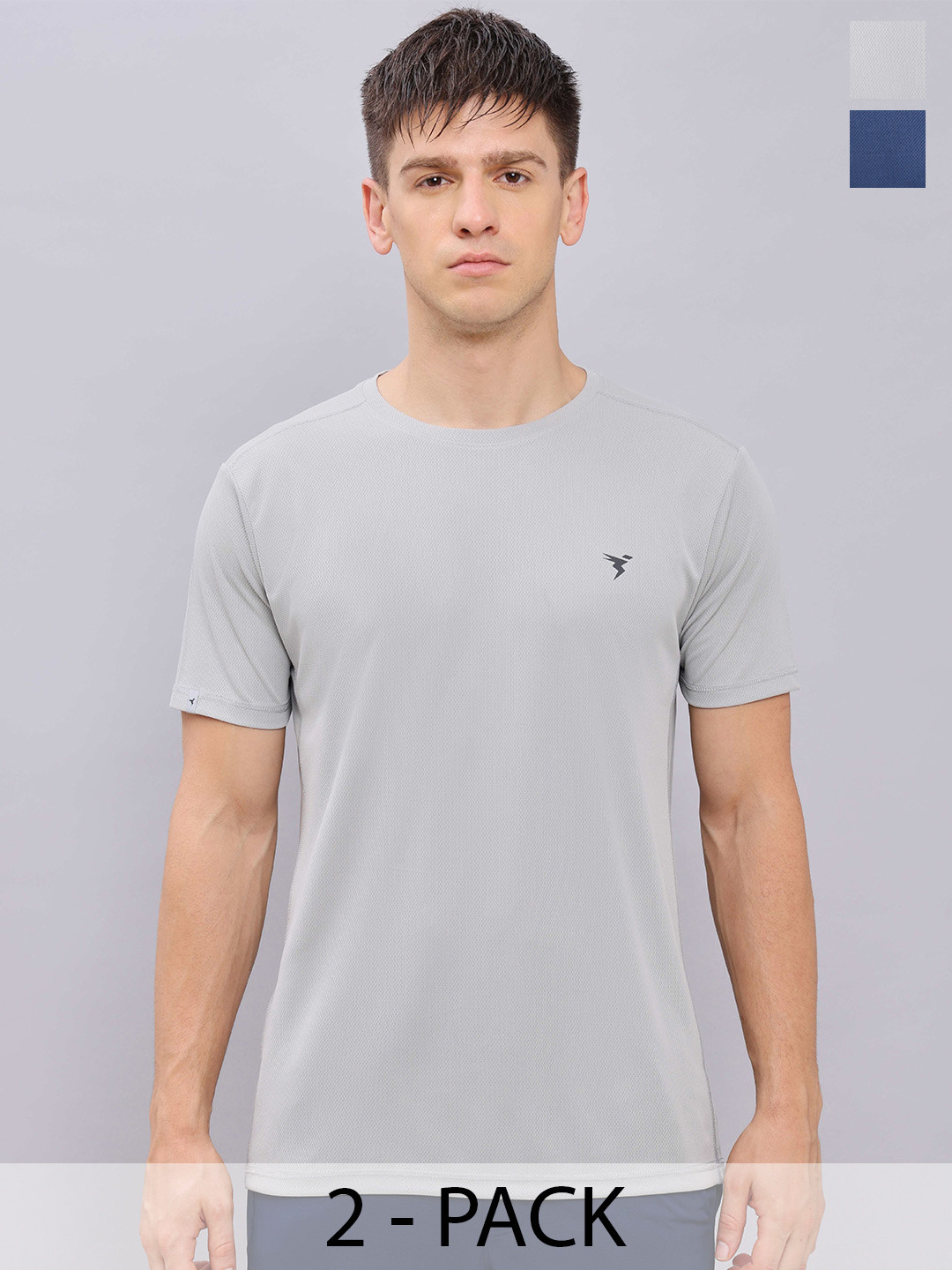 

Technosport Pack of 2 Antimicrobial Slim Fit Training Or Gym Sports T-shirt, Grey