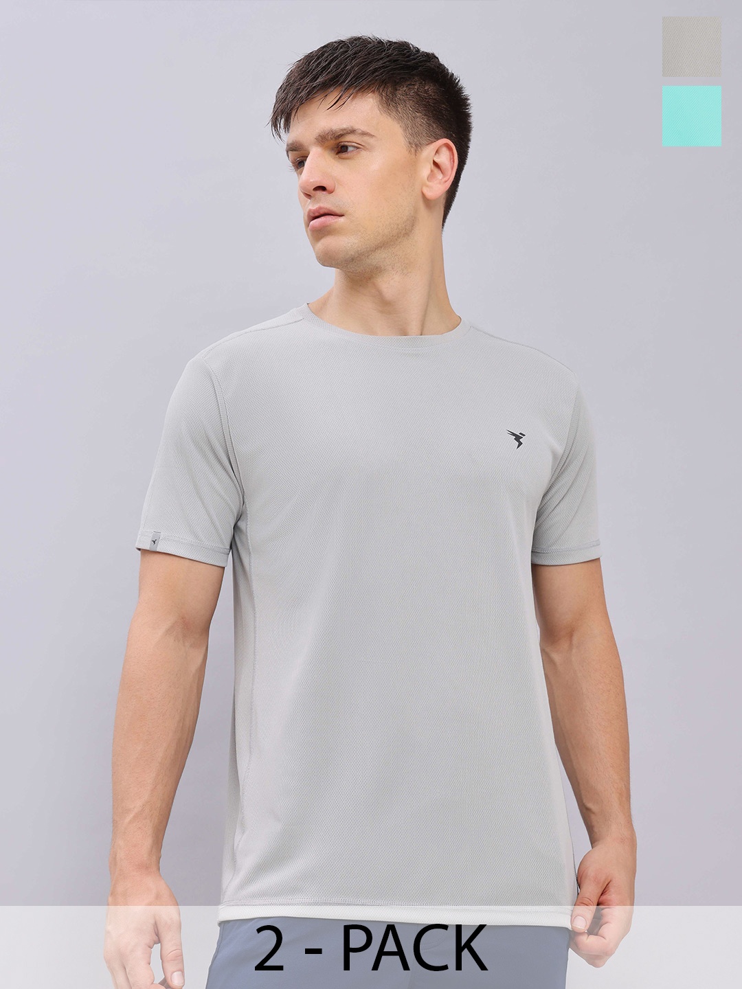 

Technosport Pack Of 2 Antimicrobial Slim Fit Training T-shirt, Grey
