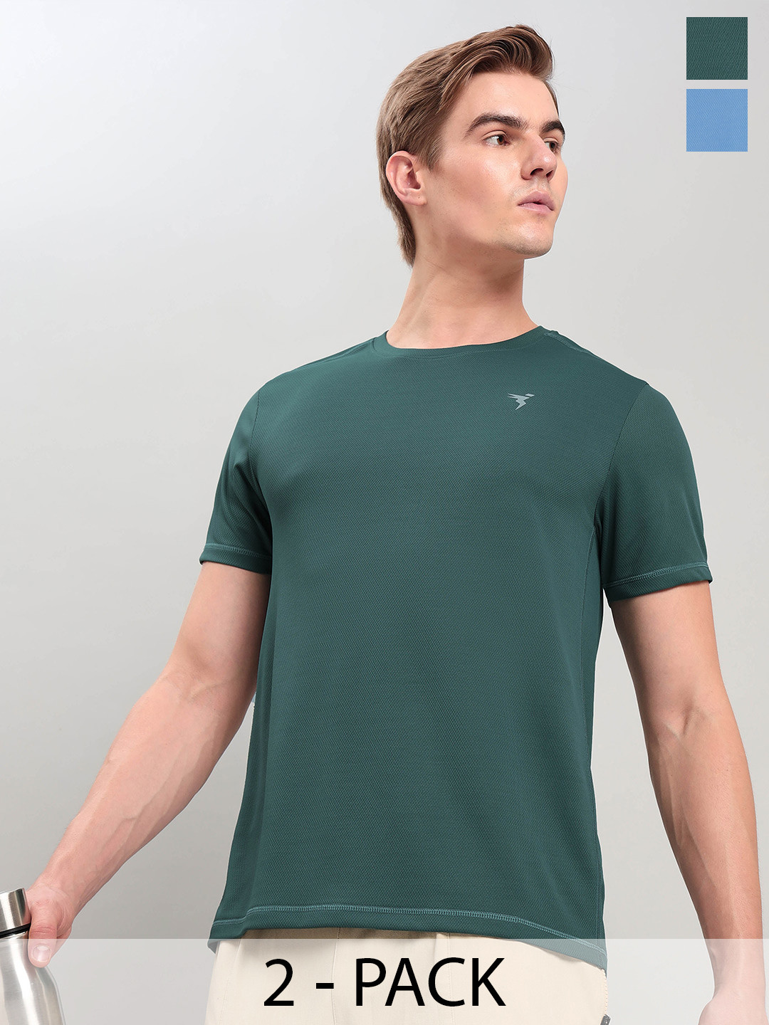 

Technosport Pack of 2 Antimicrobial Slim Fit Yoga T-shirts, Green