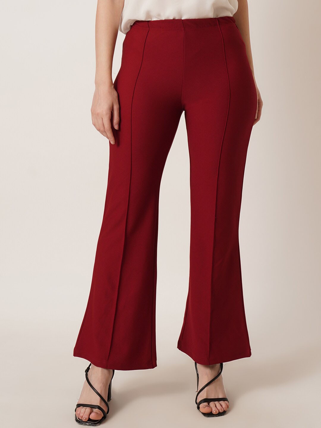

U&F Women Flared Mid-Rise Bootcut Trousers, Maroon