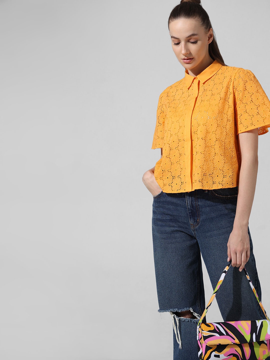 

ONLY Women Opaque Printed Casual Shirt, Orange
