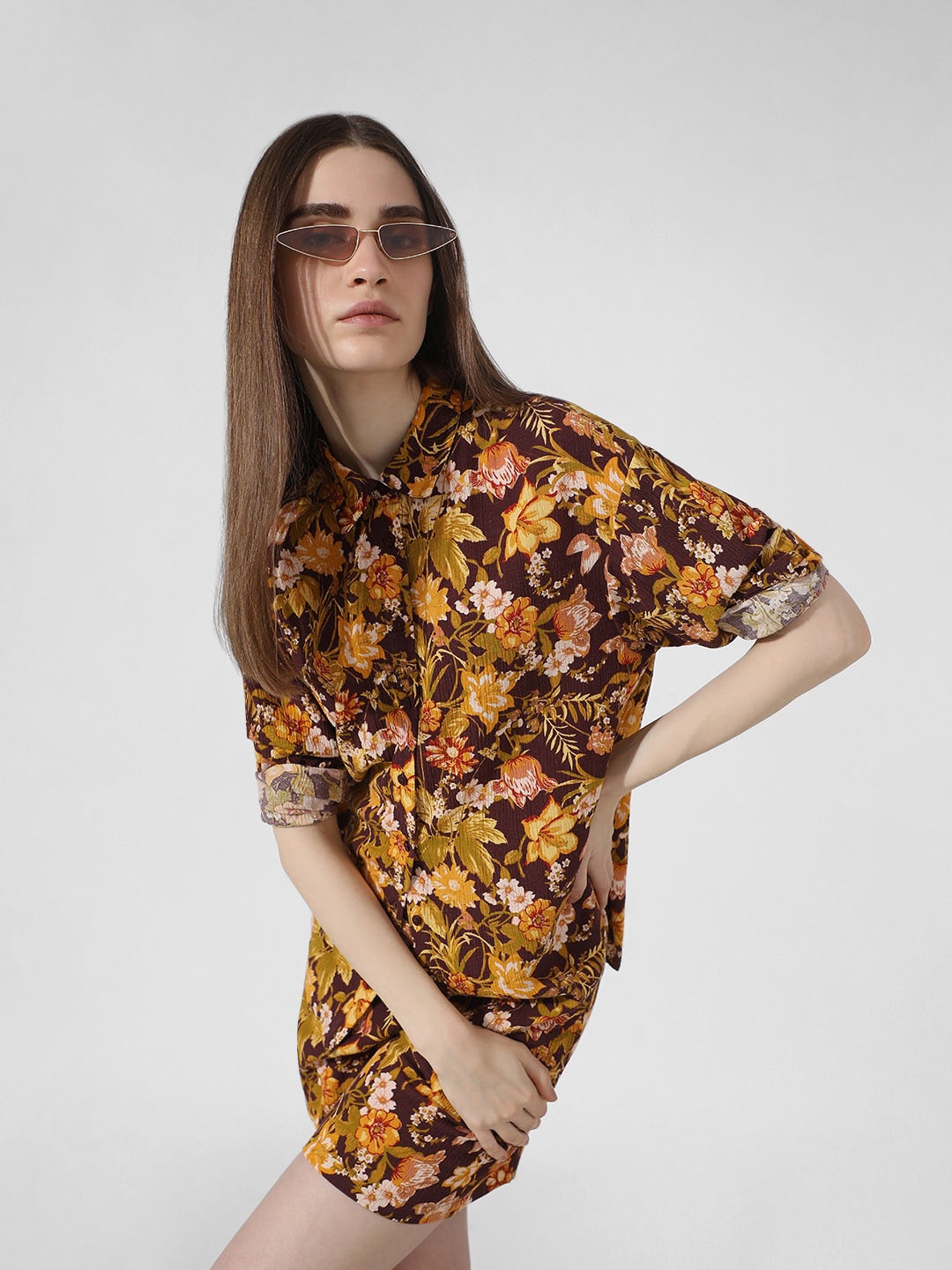 

ONLY Women Floral Opaque Printed Casual Shirt, Brown